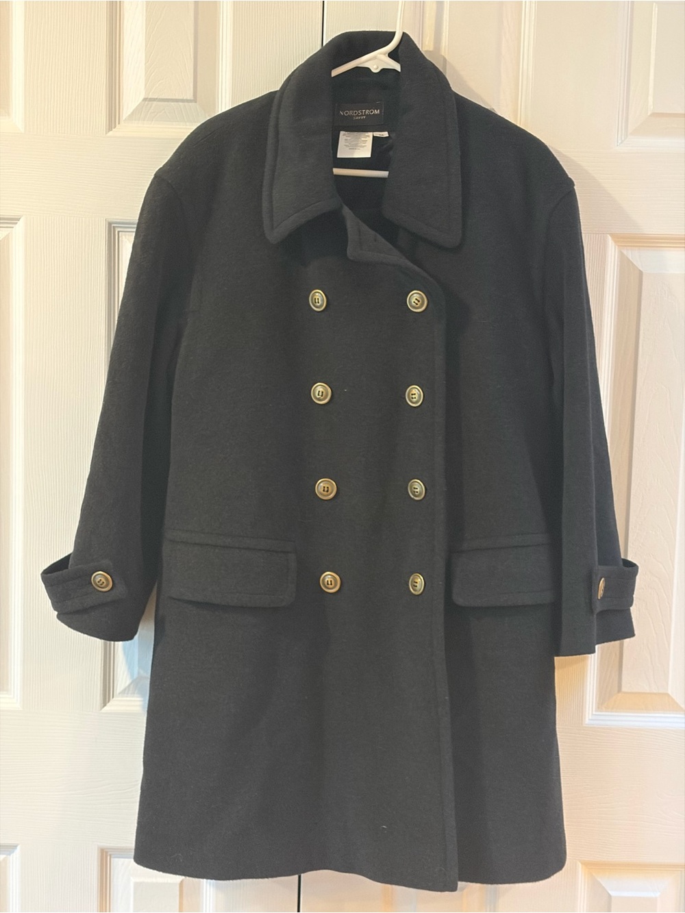 Nordstrom Savvy Vintage Black Wool/Cashmere Pea Coat Size M